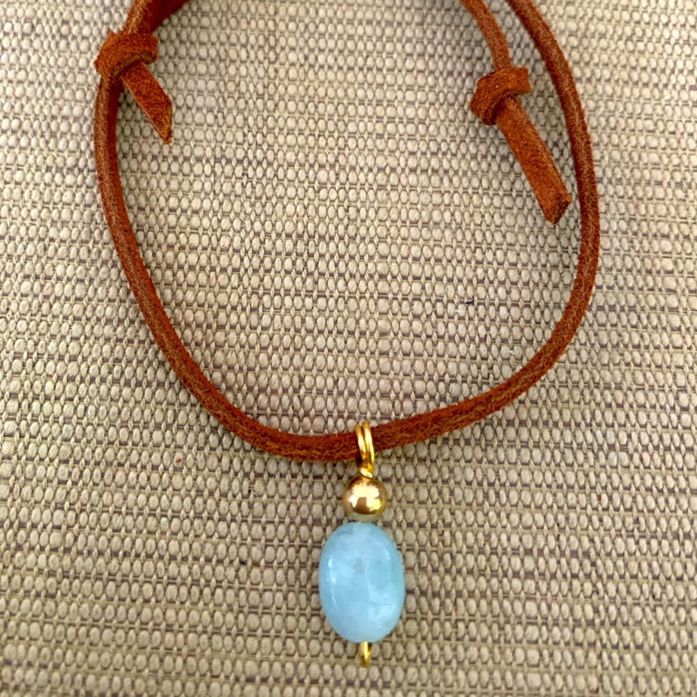 Brown Leather cord bracelet w/ blue turquoise bead